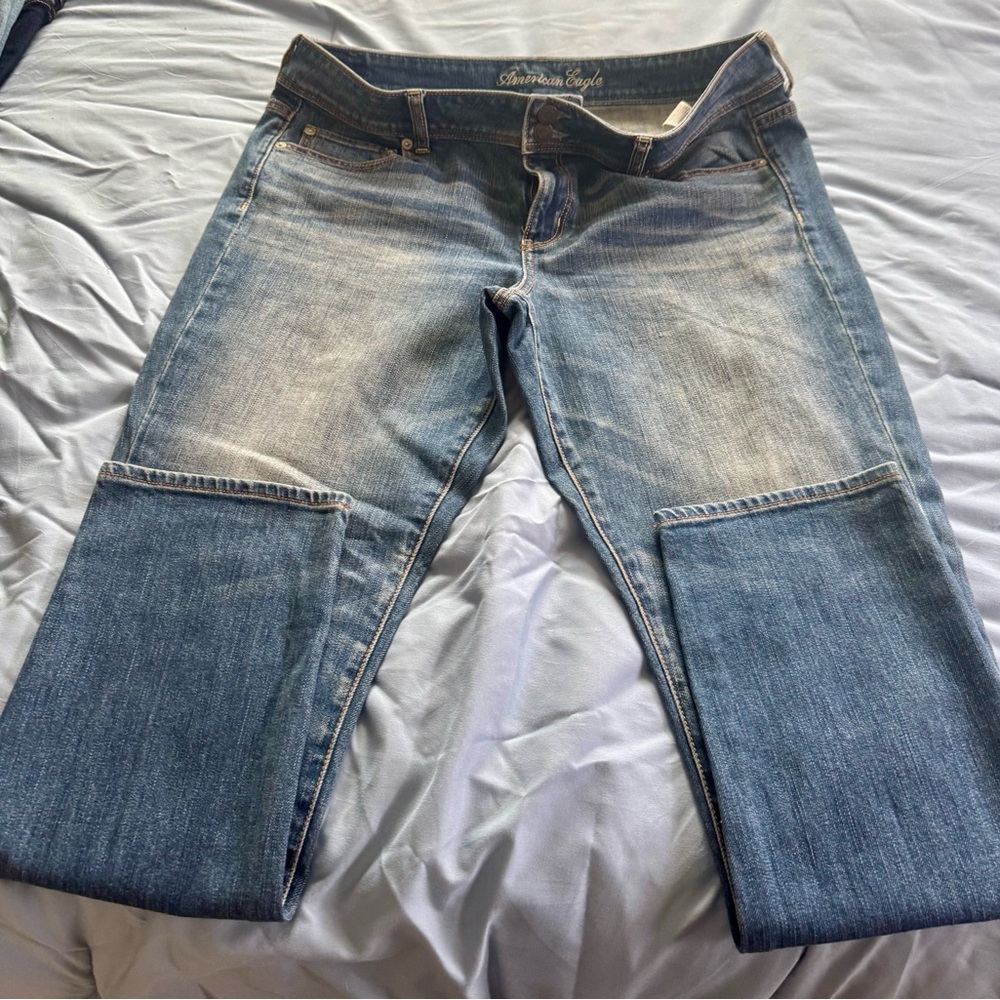 American Eagle Outfitters Blue Straight Leg Jeans Two-Tone Design